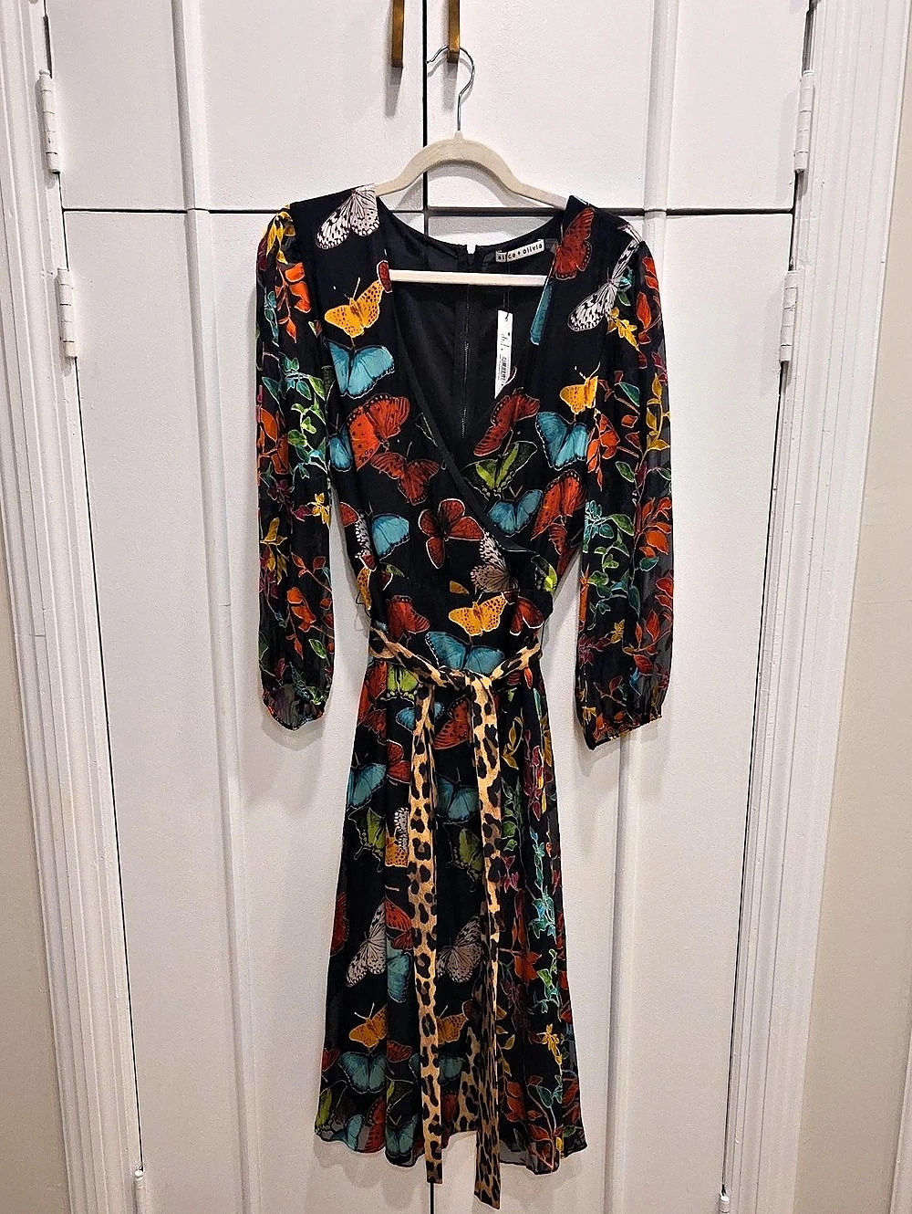 Alice + Olivia Butterfly, Floral And Leopard Print Midi Dress Size 12 NWT